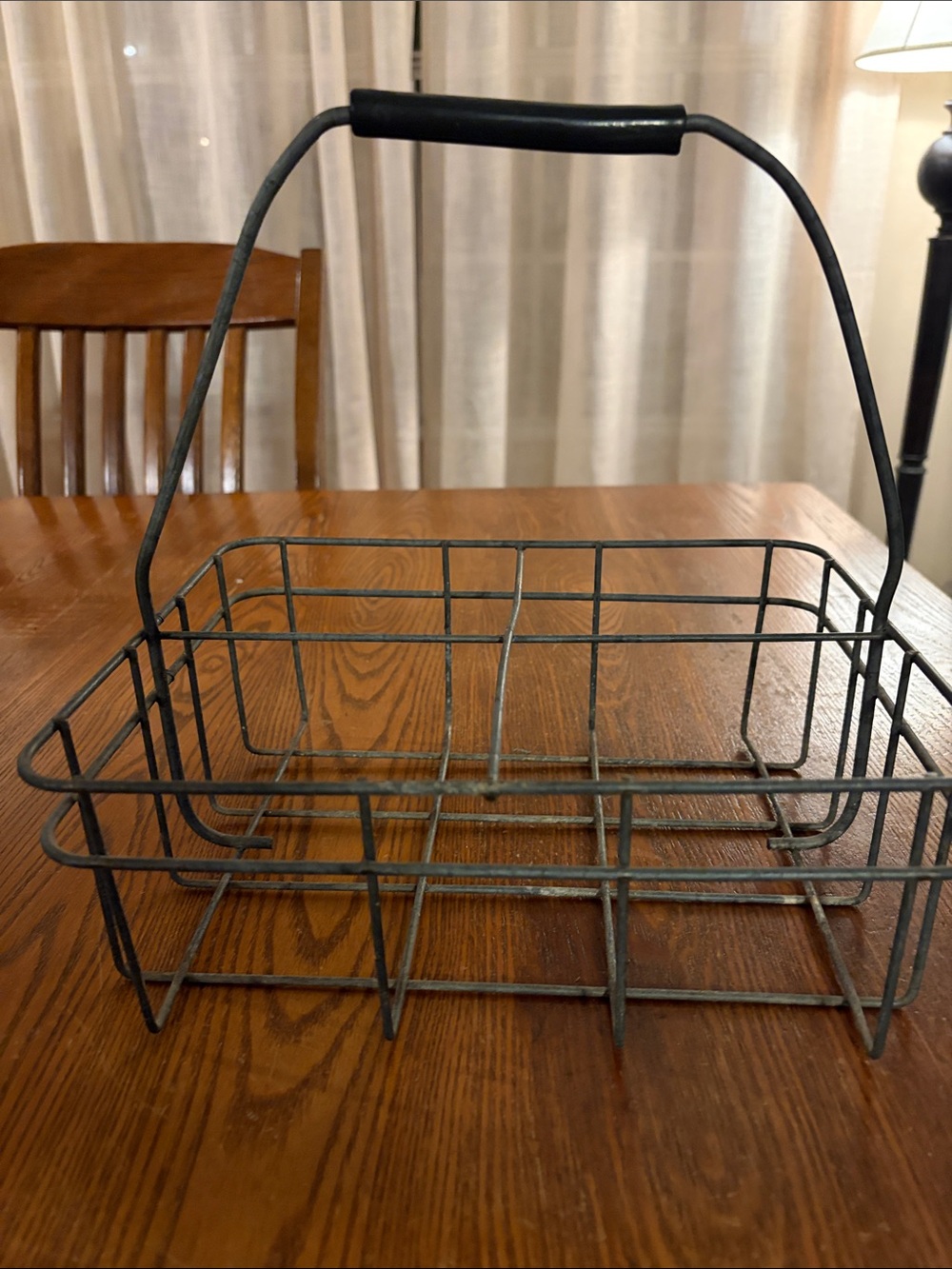 Vintage Metal Milkman Bottle Carrier Basket, 4 Slot Openings, Wire